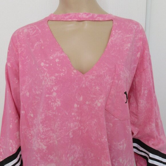 New PINK Victorias Secret T-Shirt Size Large Pink Long Sleeve Pocket Tee - Picture 5 of 14